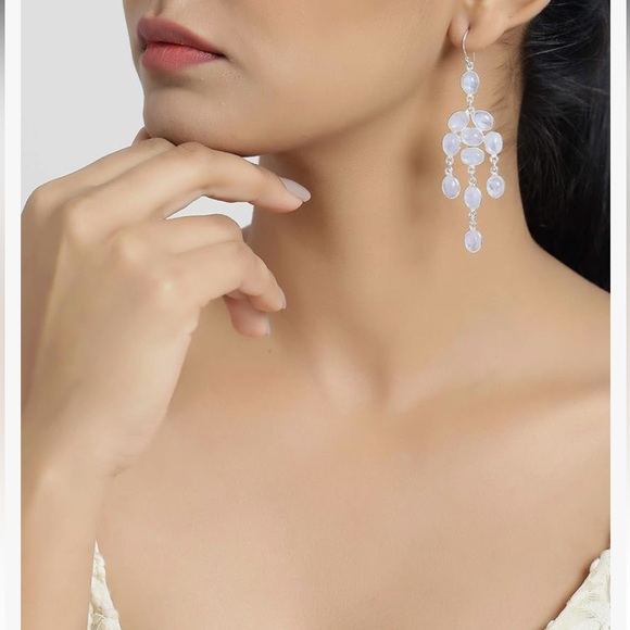 YoTreasure 925 Sterling Silver Moonstone Dangle Chandelier Earrings, 3.3” long - Picture 1 of 2